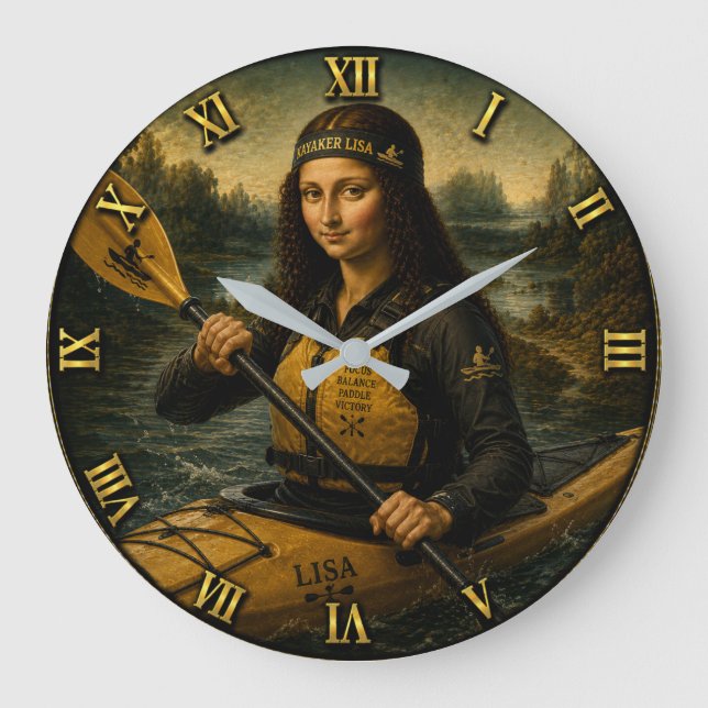 Relógio Grande Kayaking Funny Mona Lisa Kayaker Gift  (Frente)