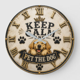 Relógio Grande Keep Calm and Pet the Dog Funny Golden Retriever