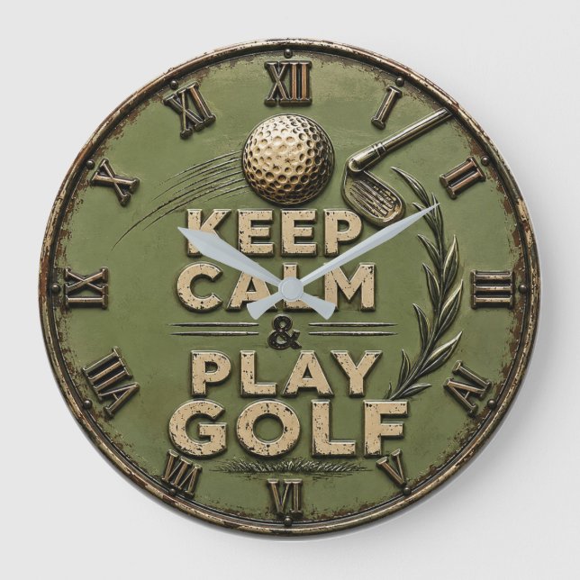 Relógio Grande Keep Calm and Play Golf Golfer Gift  (Frente)