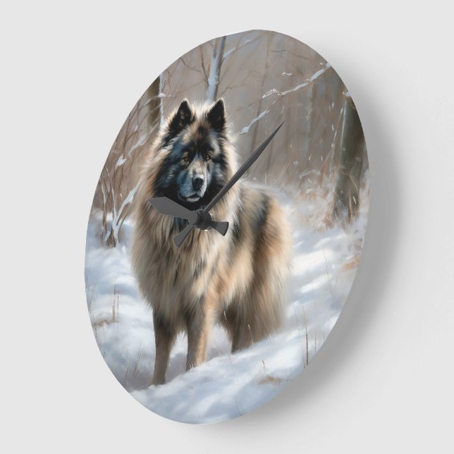 Relógio Grande Keeshond Deixe Nevar Natal (Ângulo)