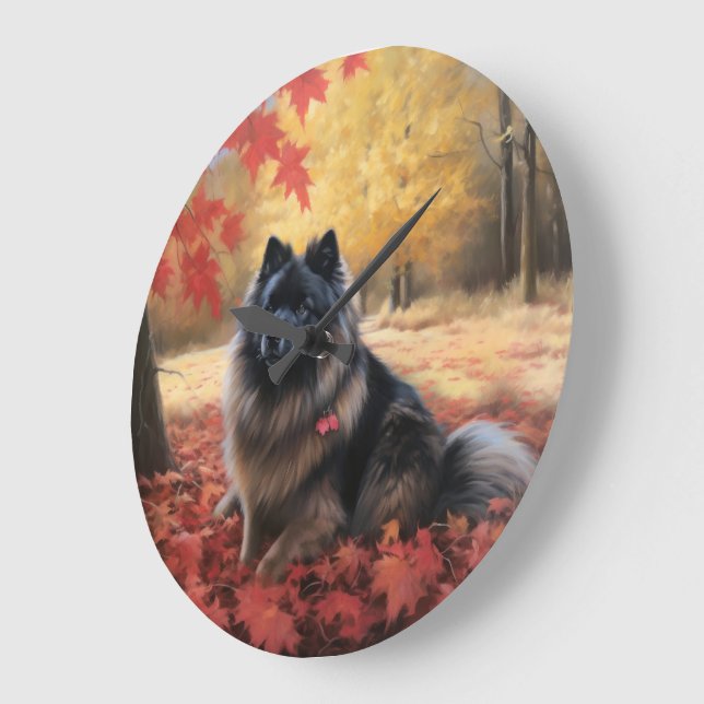 Relógio Grande Keeshond em Autumn Leaves Cai Inspire (Ângulo)