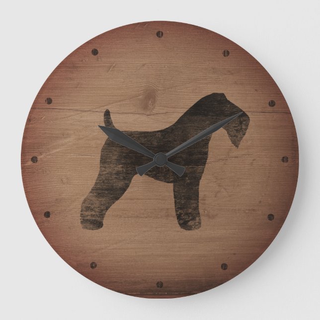 Relógio Grande Kerry Blue Terrier Silhouette Rustic (Frente)