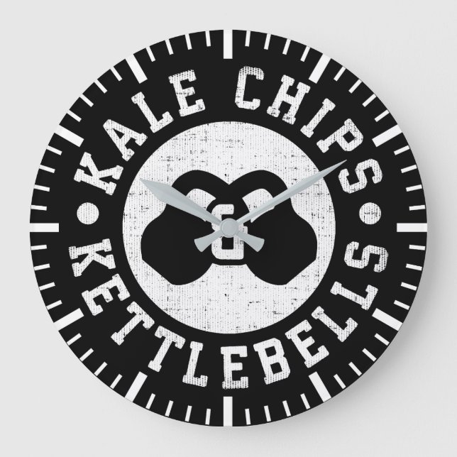 Relógio Grande Kettlebells e Kale Chips - Engraçado Workout Novel (Frente)