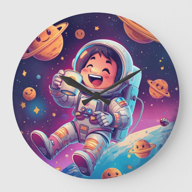 Relógio Grande Kids Astronaut Wall Clock – Space Adventure Time (Frente)