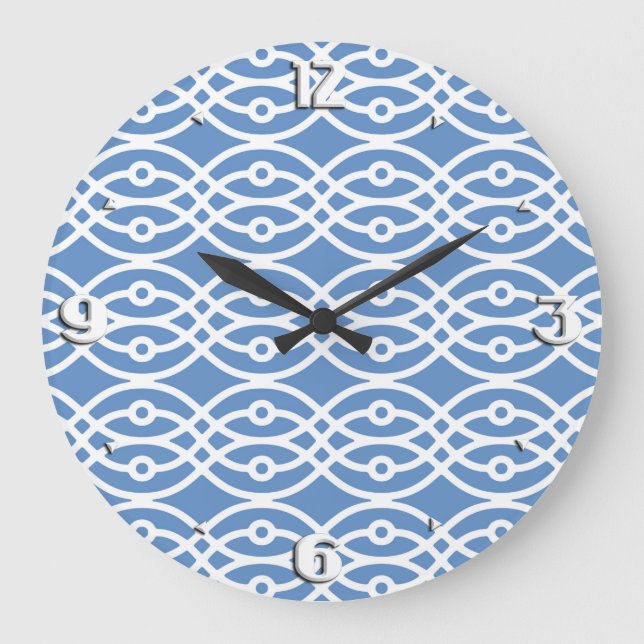 Relógio Grande Kimono impressão, azul-céu e branco (Frente)