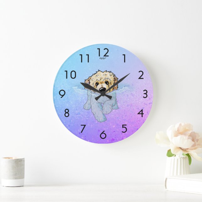 Relógio Grande KiniArt DoodleMoji Goldendoodle Large Clock (Lar)