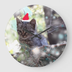 Relógio Grande Kitten Christmas time Round (Large) Wall Clock