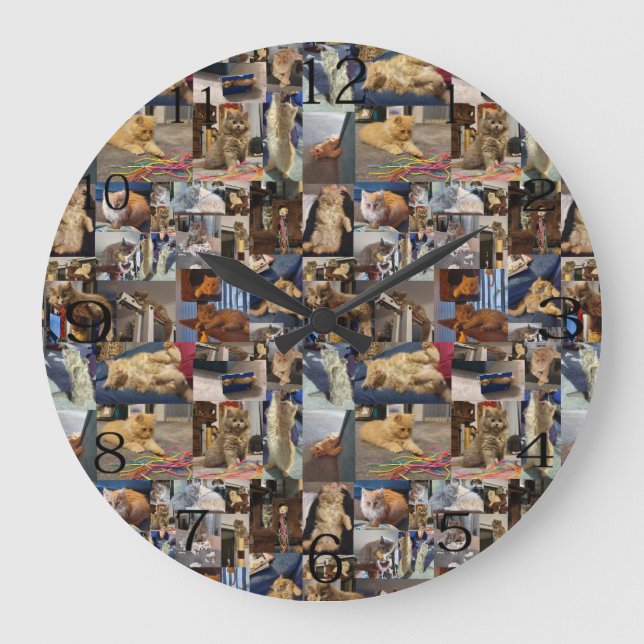 Relógio Grande Kitten Photo Collage, (Frente)