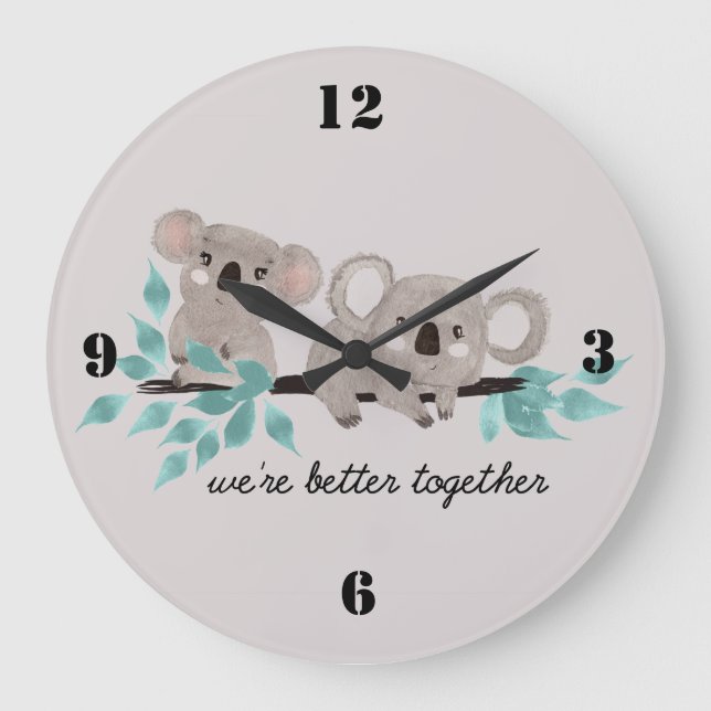 Relógio Grande Koala Bear Water Color Wall Clock (Frente)