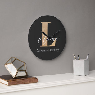 Relógio Grande L & Name Iniciais Monogramados Modernos Personaliz
