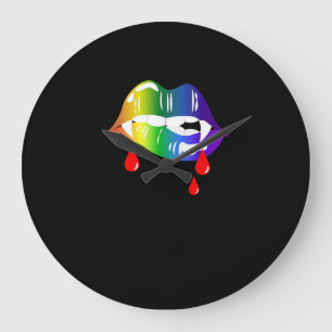 Relógio Grande Lábios do Rainbow Vampire mordendo - Camisa do Org