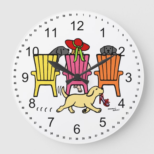 Relógio Grande Labrador Mãe em Poolside (Frente)