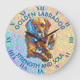 Relógio Grande Labrador retriever dourado psicadélico
