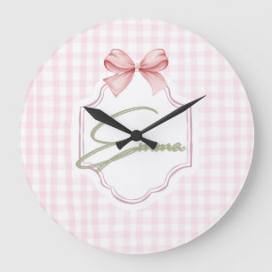 Relógio Grande Laço Rosa Personalizado Emma & Estampa Xadrez