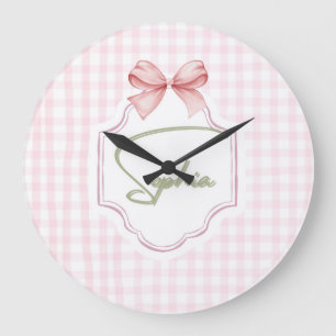 Relógio Grande Laço Rosa Personalizado Sophia & Estampa Xadrez