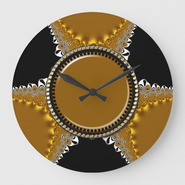 Relógio Grande Lacy Black & Ouro Fractal Wall Clock (Frente)
