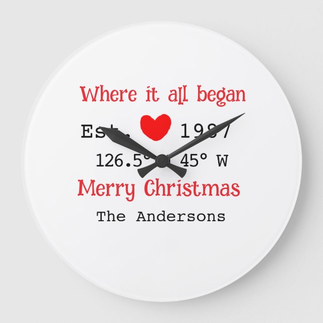 Relógio Grande Lago House ets. Coordenadas personalizadas do ano  (Frente)