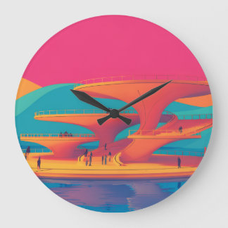 Relógio Grande lagoa néon pôr do sol parque futurista néon plataf