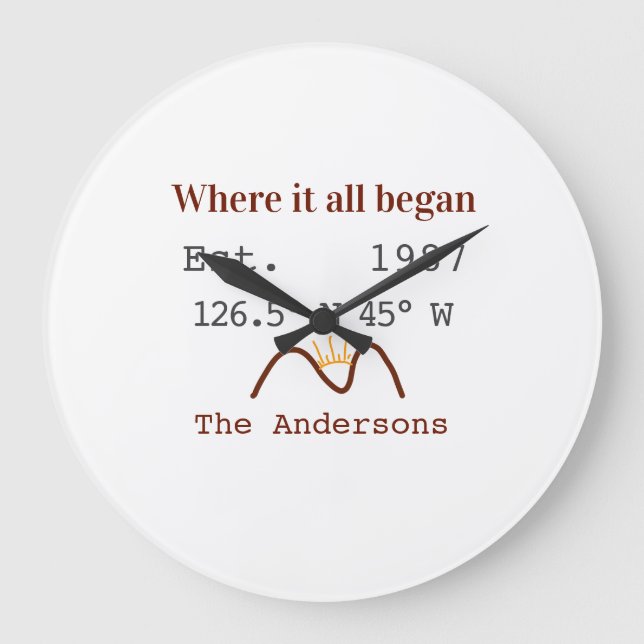 Relógio Grande Lake house ets. Date year custom coordinates brown (Frente)