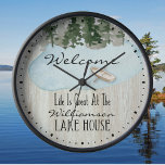 Relógio Grande Lake House Family Monogram<br><div class="desc">Life is Great at the Lake House. Monogrammed name. Fun welcome for your guests. Watercolor scenic with trees,  lake and boat.</div>
