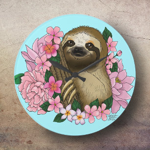 Relógio Grande Lama e Flores