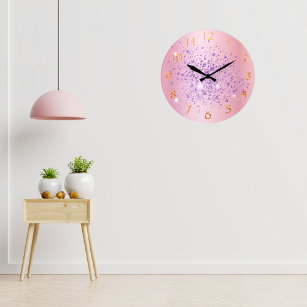 Relógio Grande Lâmpada cor-de-rosa, poeira roxa, nome do metal