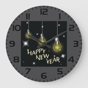Relógio Grande Lâmpadas Modernas Brilhantes Feliz Ano Novo