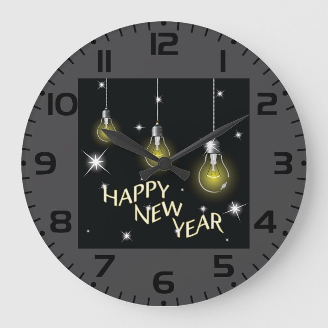 Relógio Grande Lâmpadas Modernas Brilhantes Feliz Ano Novo (Frente)