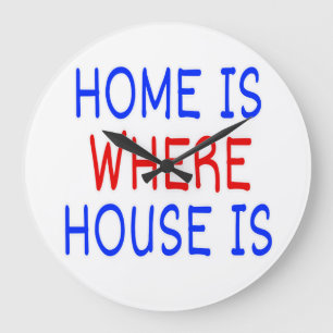 RELÓGIO GRANDE LAR É ONDE A CASA É FONTS AZUL & VERMELHO
