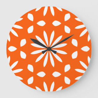 Relógio Grande Laranja Branco Geométrico Floral Retro