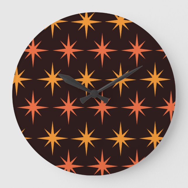 Relógio Grande Laranja e Âmbar Starburst Meados do Século Moderno (Frente)