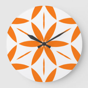 Relógio Grande Laranja Geométrico Floral Moderno de Meados do Séc