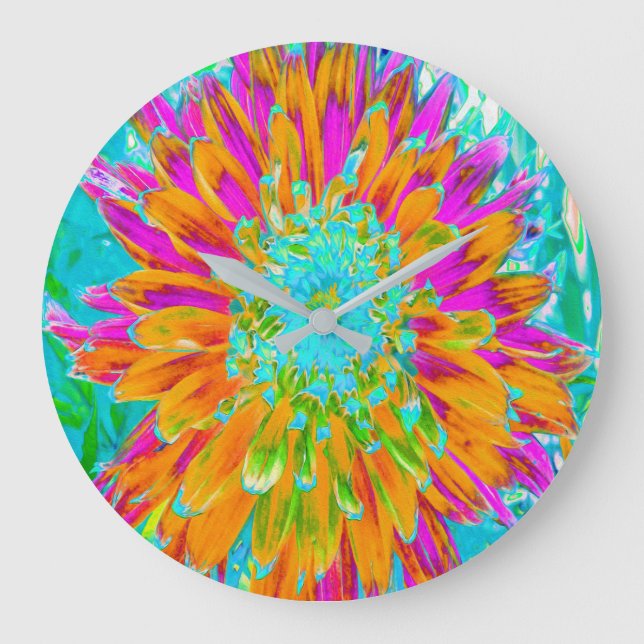 Relógio Grande Laranja Tropical e Dália Rosa Quente (Frente)