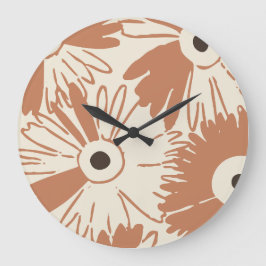 Relógio Grande Large Retro Daisy Flower Power Spiced Terracotta