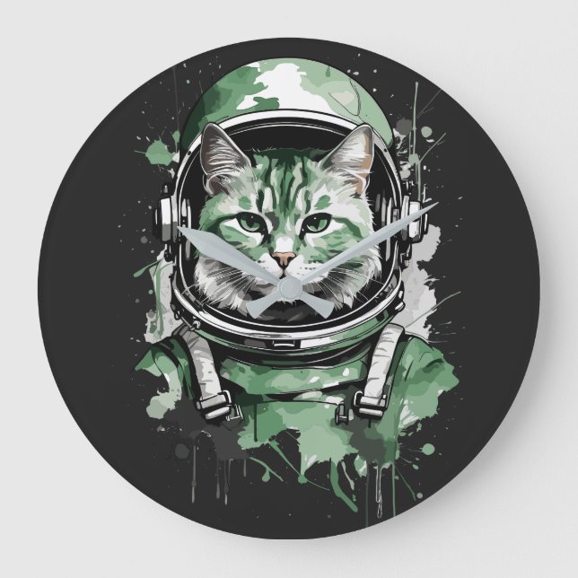 Relógio Grande Lash de Gato do Astronauta Verde (Frente)