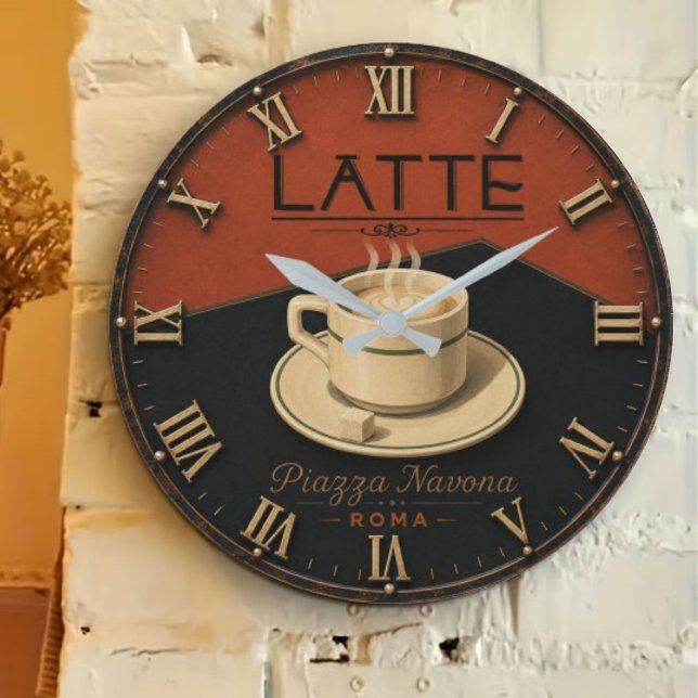 Relógio Grande Latte Coffee  Italian Café Kitchen Decor (Criador carregado)