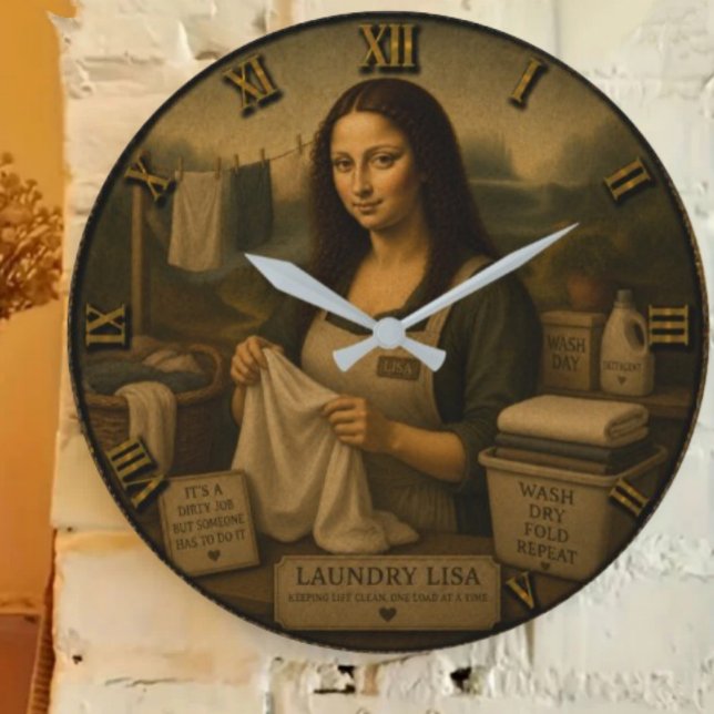 Relógio Grande Laundry Funny Mona Lisa  Housekeeping Gift (Criador carregado)