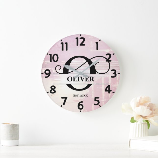 Relógio Grande Lavanda Pálida, Distante O Monograma (Lar)