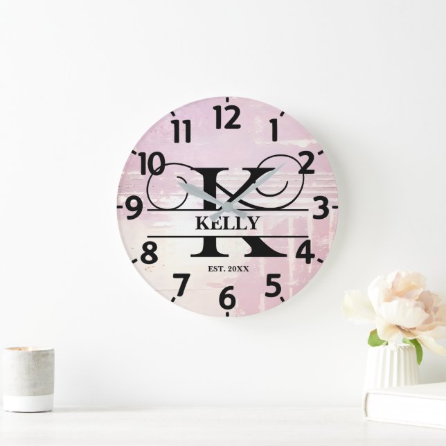 Relógio Grande Lavanda pálida Monograma em K (Lar)