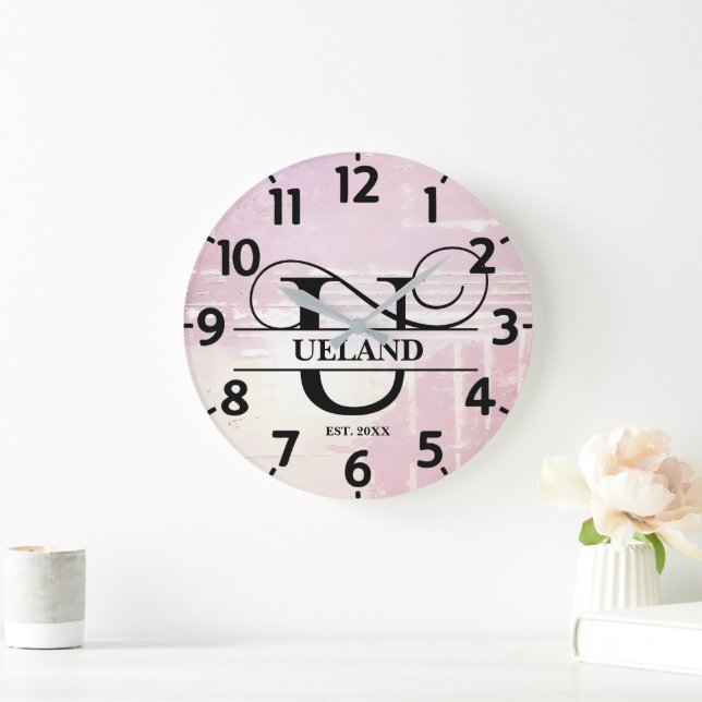 Relógio Grande Lavanda pálida Monograma em U (Lar)