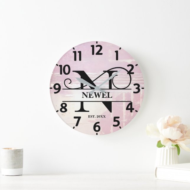 Relógio Grande Lavanda pálida - N Monograma (Lar)