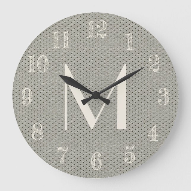 Relógio Grande Leather de Cinza legal - Adicione Monograma (Frente)