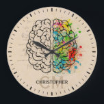Relógio Grande Left And Right Human Brain Personalized<br><div class="desc">A comparison of the Left right human brain concept. Ready to be personalized. Just add your name and initials for a modern monogram. Creative part and logic part with social and business doodle sketch mathematics calculations and abstract art paint. The brain and mind psychology idea drawing illustration design. The brain...</div>