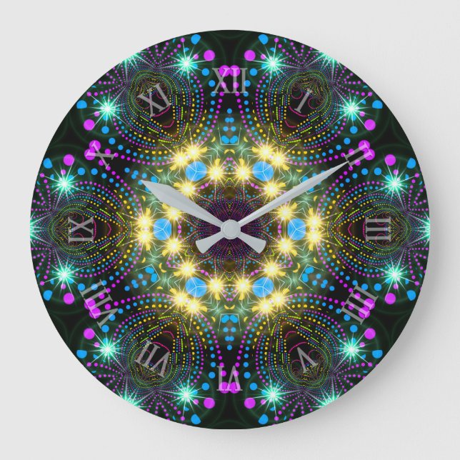 Relógio Grande Legal Groovy Blacklight Inspo Star Sparkle Wall (Frente)