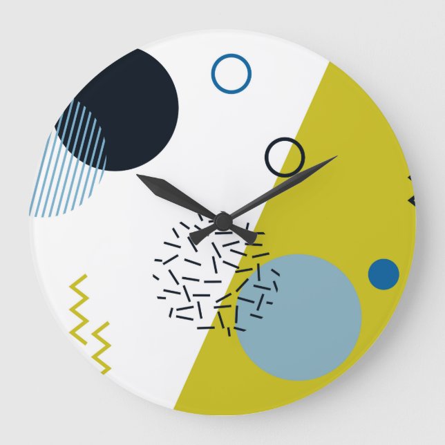 Relógio Grande Legal, moderno, geométrico azul verde Memphis (Frente)