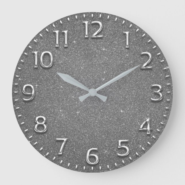 Relógio Grande Leitura Árabe Número de Vinhos Metálicos Cinza Pra (Frente)