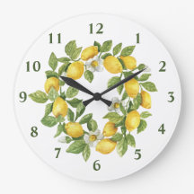 Lemons Wreath Green Yellow Round Wall Clock