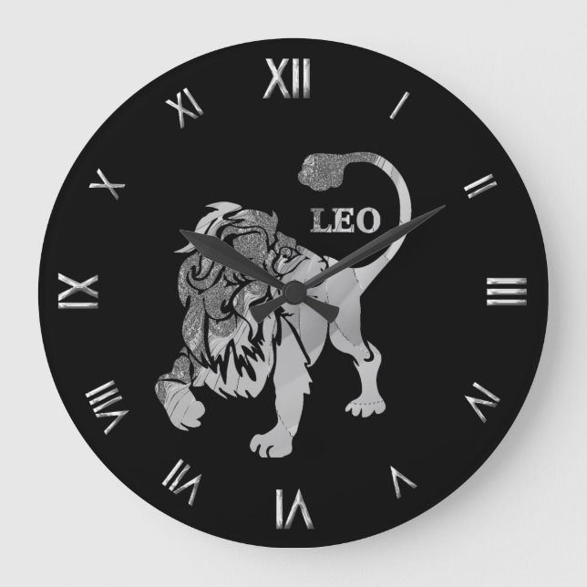 Relógio Grande Leo Silver Zodibol Símbolo Wall Clock (Frente)
