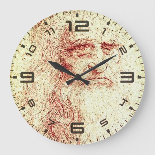 Relógio Grande Leonardo da Vinci Renaissance Art Wall Clock (Frente)