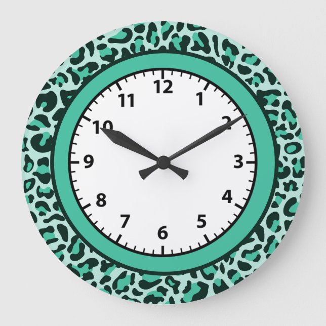 Relógio Grande Leopard Print Teal Cheetah Trendy Leopard Clock (Frente)